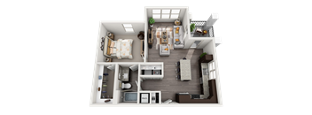 One bedroom One Bath 3D Floor Plan